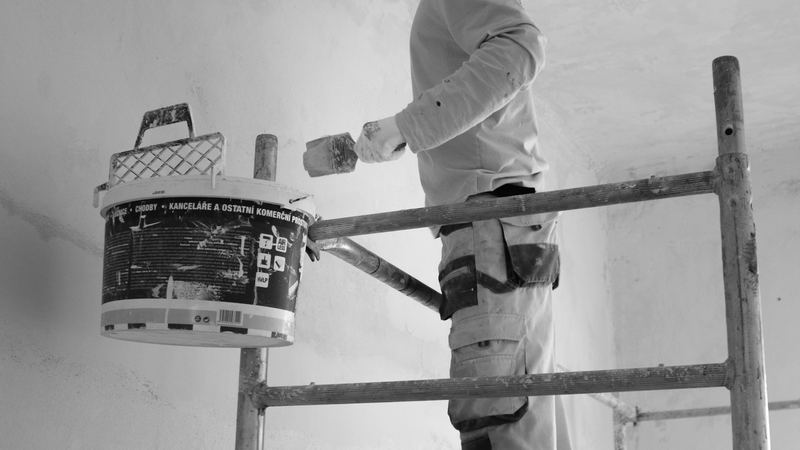 Painting gear set up in a room being freshened up