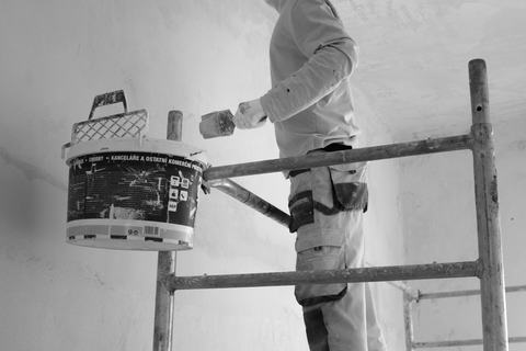 Painting gear set up in a room being freshened up