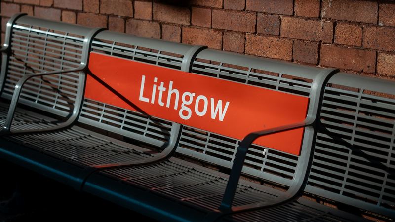 The station sign on the platform at Lithgow