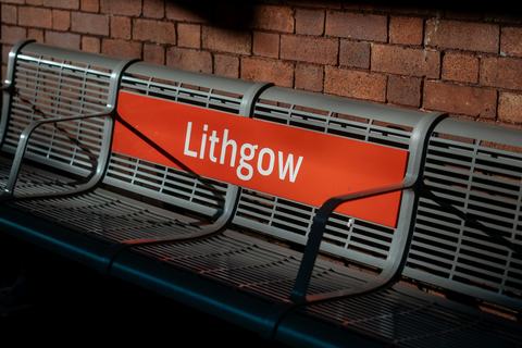 The station sign on the platform at Lithgow